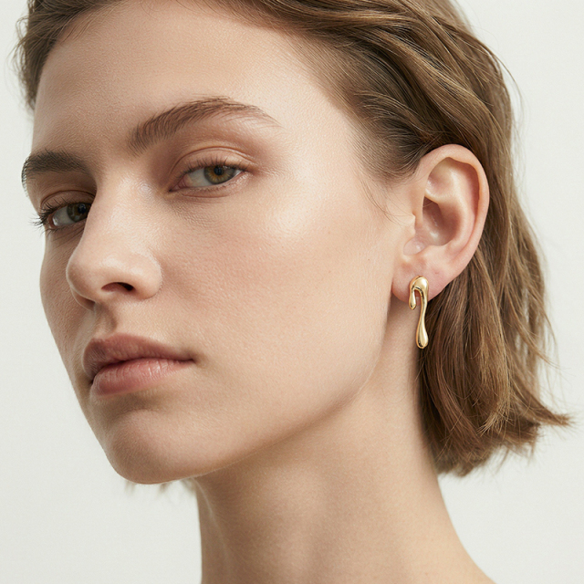 925 Sterling Silver Molten Drip Drop Stud Earrings