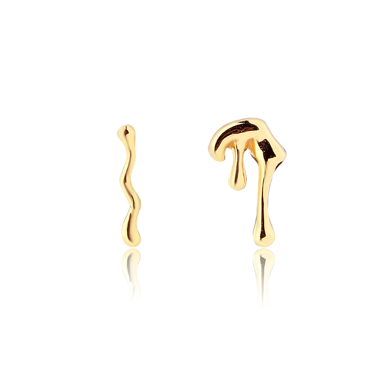 925 Sterling Silver Asymmetrical Molten Drip Stud Earrings