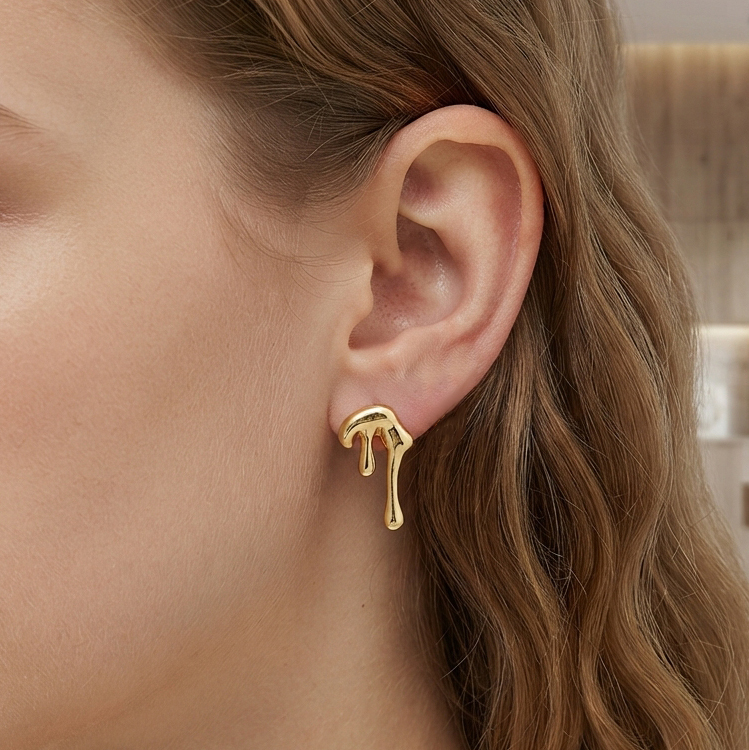 925 Sterling Silver Asymmetrical Molten Drip Stud Earrings