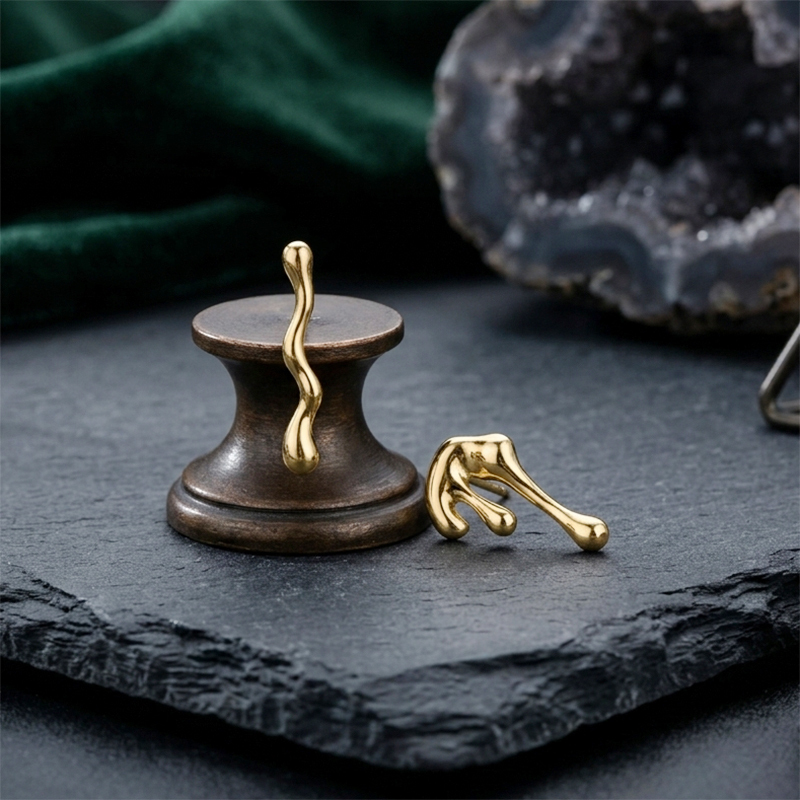 925 Sterling Silver Asymmetrical Molten Drip Stud Earrings