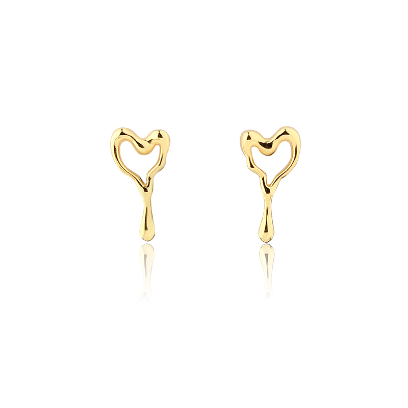 925 Sterling Silver Molten Hollow Heart Drip Stud Earrings