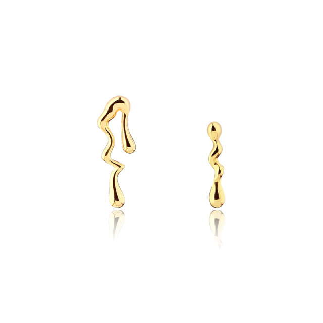 925 Sterling Silver Asymmetrical Molten Wavy Drip Stud Earrings