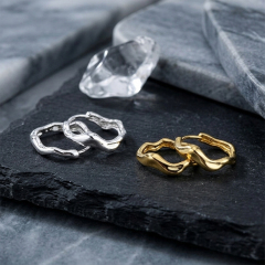 925 Sterling Silver Molten Irregular Huggie Hoop Earrings