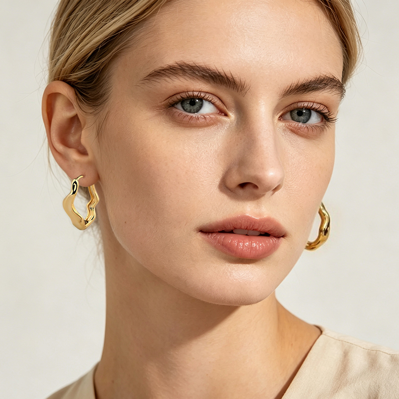 925 Sterling Silver Molten Irregular Huggie Hoop Earrings