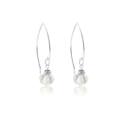 925 Sterling Silver Elongated Wire Hoop With Carved White Gemstone Pumpkin Dangle Earrings