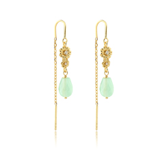 925 Sterling Silver CZ Daisy Green Gemstone Threader Earrings