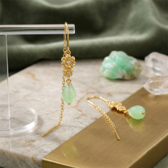 925 Sterling Silver CZ Daisy Green Gemstone Threader Earrings
