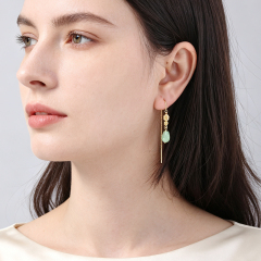 925 Sterling Silver CZ Daisy Green Gemstone Threader Earrings