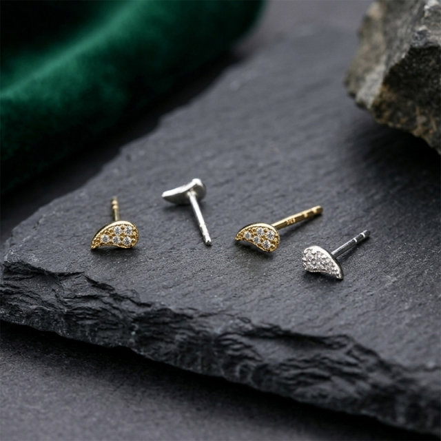 925 Sterling Silver Paved CZ Tusk Shape Stud Earrings