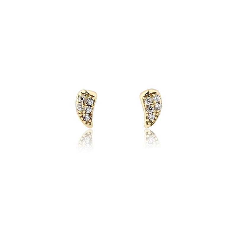 925 Sterling Silver Paved CZ Tusk Shape Stud Earrings