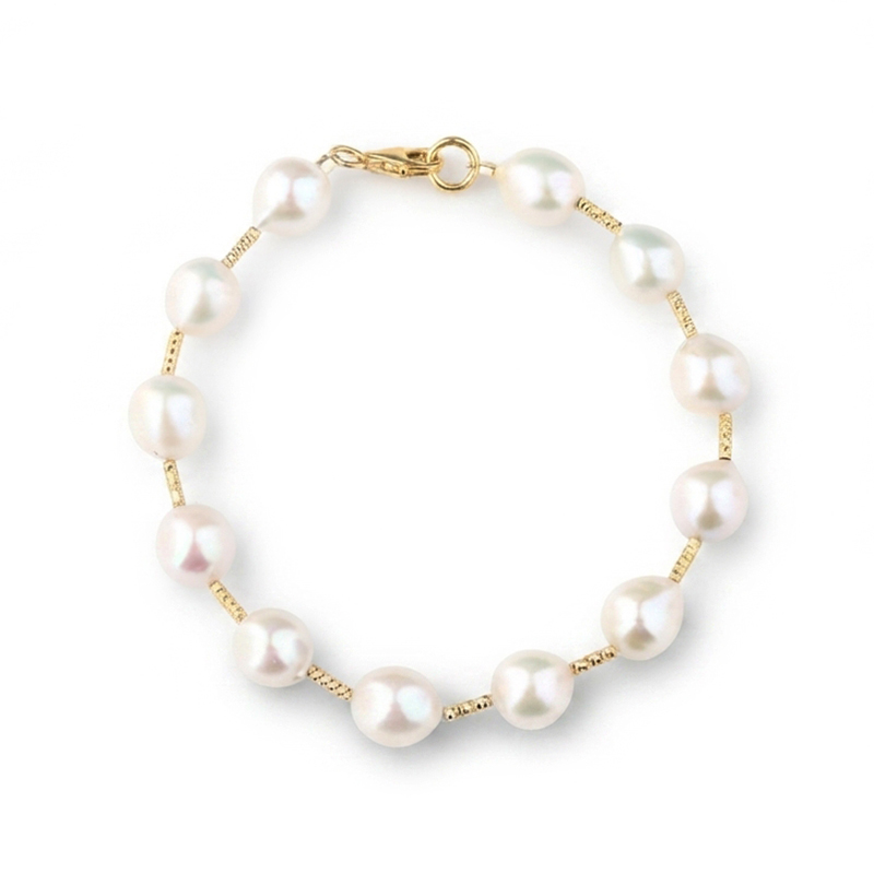 925 Sterling Silver Freshwater Pearl Beaded Bracelet