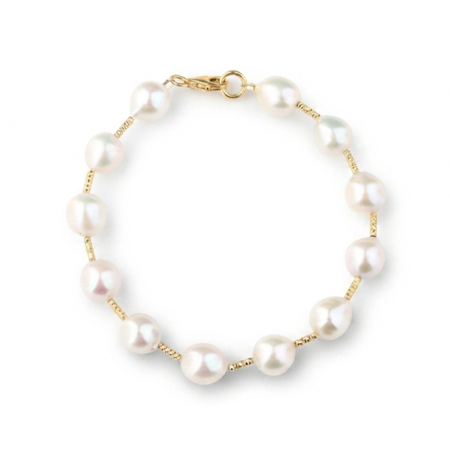 925 Sterling Silver Freshwater Pearl Beaded Bracelet