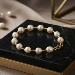 925 Sterling Silver Freshwater Pearl Beaded Bracelet