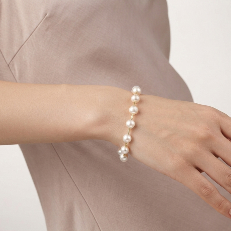925 Sterling Silver Freshwater Pearl Beaded Bracelet