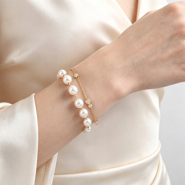 925 Sterling Silver Freshwater Pearl Beaded Bracelet