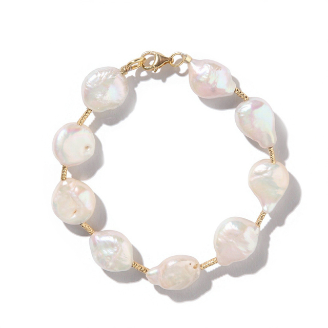 925 Sterling Silver Baroque Pearl Beaded Bracelet