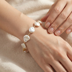 925 Sterling Silver Baroque Pearl Beaded Bracelet