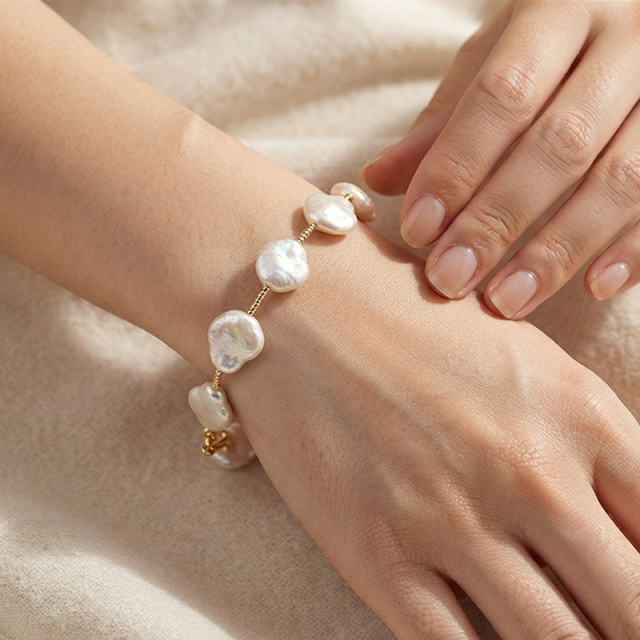 925 Sterling Silver Baroque Pearl Beaded Bracelet