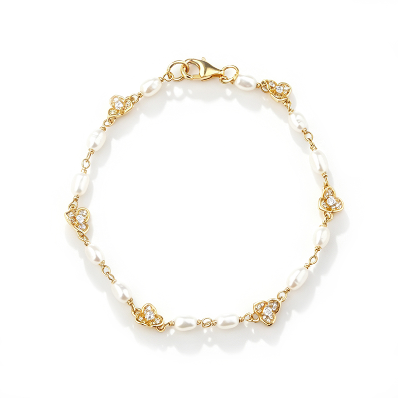 925 Sterling Silver CZ Clover Freshwater Pearl Bracelet