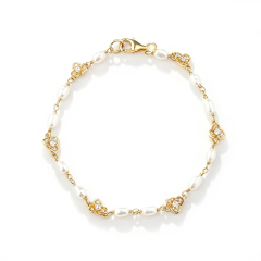 925 Sterling Silver CZ Clover Freshwater Pearl Bracelet