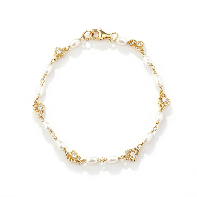 925 Sterling Silver CZ Clover Freshwater Pearl Bracelet