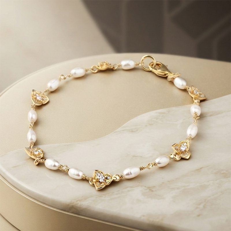 925 Sterling Silver CZ Clover Freshwater Pearl Bracelet
