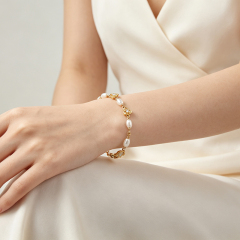 925 Sterling Silver CZ Clover Freshwater Pearl Bracelet
