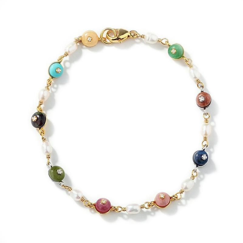 925 Sterling Silver Multi Gemstone Freshwater Pearl Bracelet