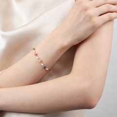 925 Sterling Silver Multi Gemstone Freshwater Pearl Bracelet