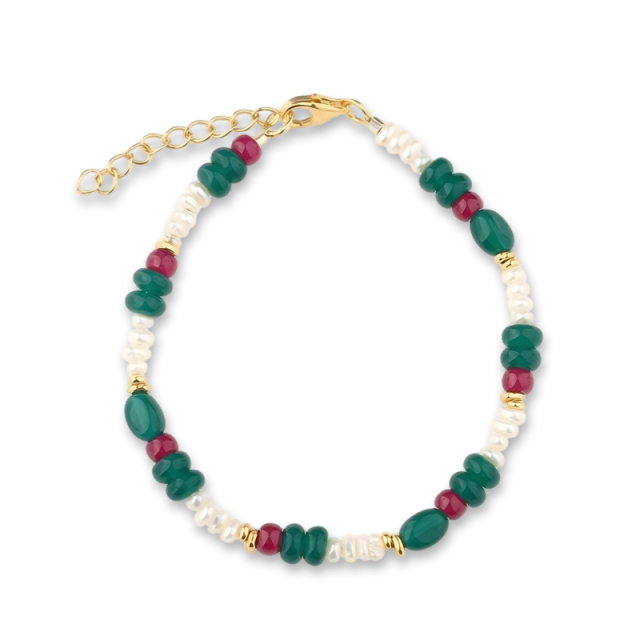 925 Sterling Silver Multi Gemstone Freshwater Pearl Beaded Bracelet