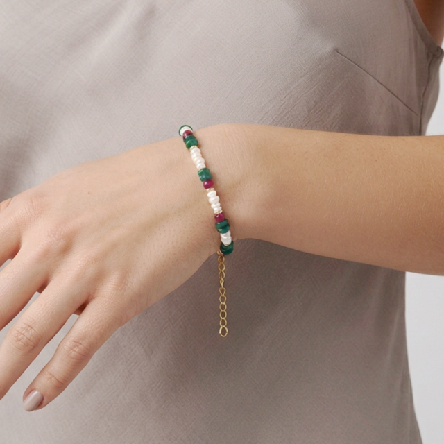 925 Sterling Silver Multi Gemstone Freshwater Pearl Beaded Bracelet