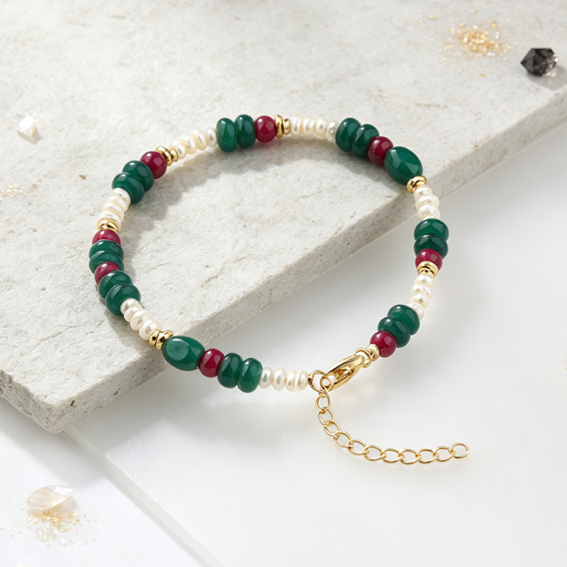 925 Sterling Silver Multi Gemstone Freshwater Pearl Beaded Bracelet