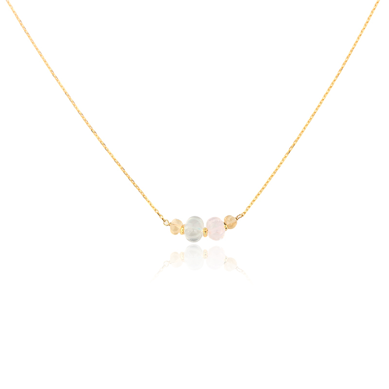 925 Sterling Silver Multi Gemstone Pumpkin Bead Station Necklace
