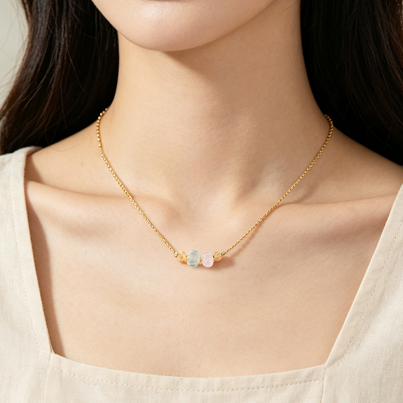 925 Sterling Silver Multi Gemstone Pumpkin Bead Station Necklace