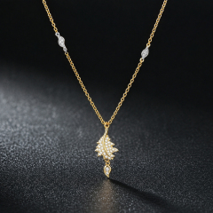 925 Sterling Silver CZ Paved Maple Leaf Pendant Necklace