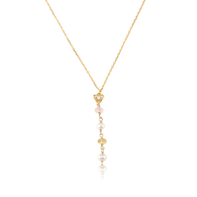 925 Sterling Silver CZ Floral Freshwater Pearl Multi Gemstone Y Drop Necklace