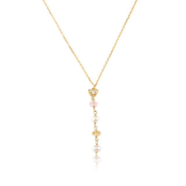 925 Sterling Silver CZ Floral Freshwater Pearl Multi Gemstone Y Drop Necklace
