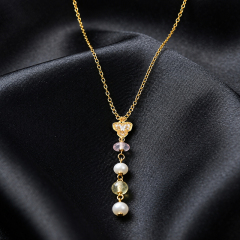 925 Sterling Silver CZ Floral Freshwater Pearl Multi Gemstone Y Drop Necklace