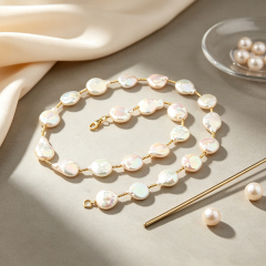 925 Sterling Silver Baroque Coin Freshwater Pearl Beaded Necklace
