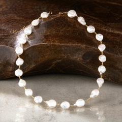 925 Sterling Silver Baroque Coin Freshwater Pearl Beaded Necklace
