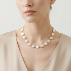 925 Sterling Silver Baroque Coin Freshwater Pearl Beaded Necklace