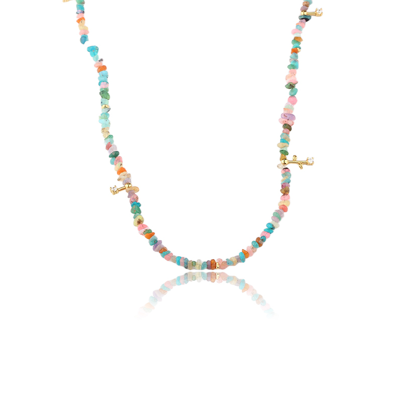 925 Sterling Silver Multi Color Raw Gemstone Chip Bead Choker Necklace
