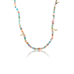 925 Sterling Silver Multi Color Raw Gemstone Chip Bead Choker Necklace