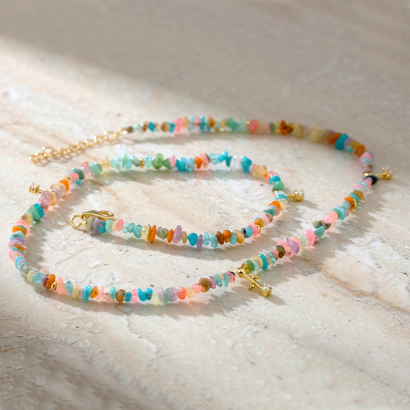 925 Sterling Silver Multi Color Raw Gemstone Chip Bead Choker Necklace