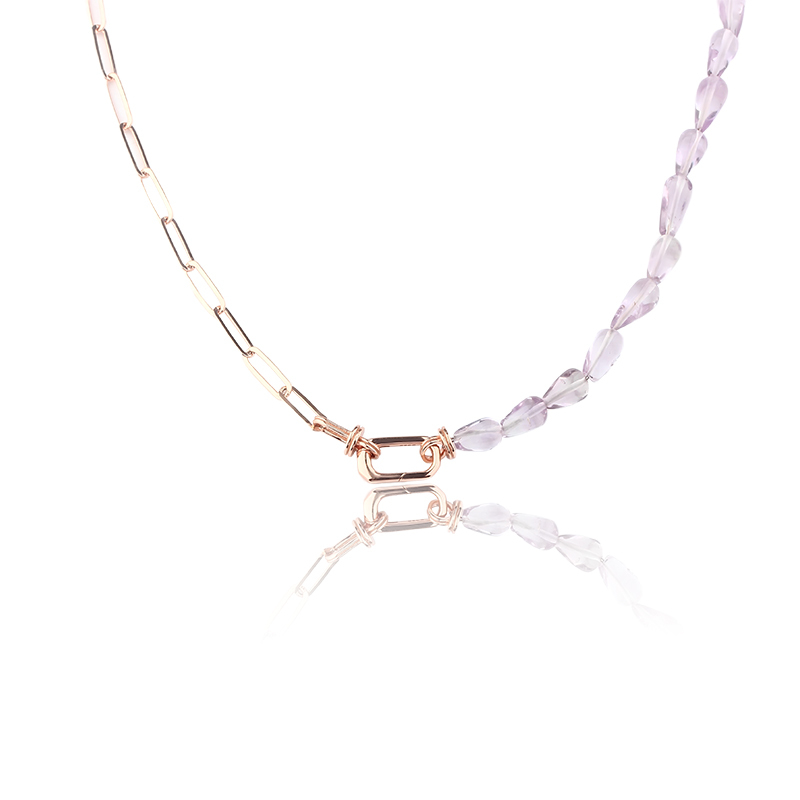 925 Sterling Silver Mixed Chain Amethyst Bead Necklace