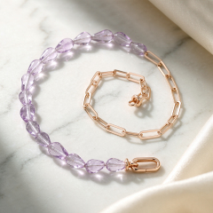 925 Sterling Silver Mixed Chain Amethyst Bead Necklace