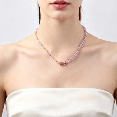 925 Sterling Silver Mixed Chain Amethyst Bead Necklace