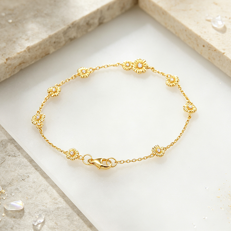 925 Sterling Silver CZ Daisy Flower Bracelet