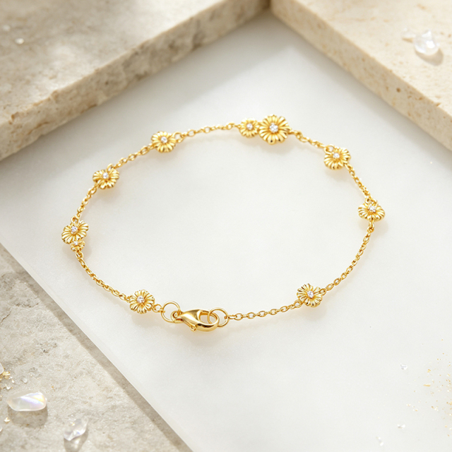 925 Sterling Silver CZ Daisy Flower Bracelet