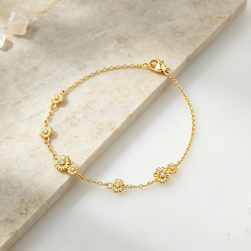 925 Sterling Silver CZ Daisy Flower Bracelet